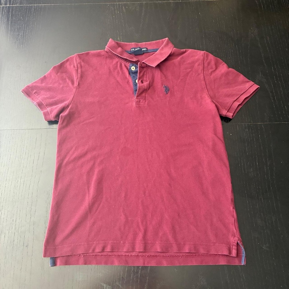 US Polo Assn Burgundy Short Sleeve Polo Shirt Classic Preppy Mens XL 14/16